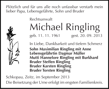 Traueranzeige von Michael Ringling von Mitteldeutsche Zeitung Merseburg/Querfurt
