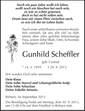 Traueranzeige von Gunhild Scheffler von Mitteldeutsche Zeitung Wittenberg