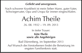 Traueranzeige von Achim Theile von Mitteldeutsche Zeitung Merseburg/Querfurt