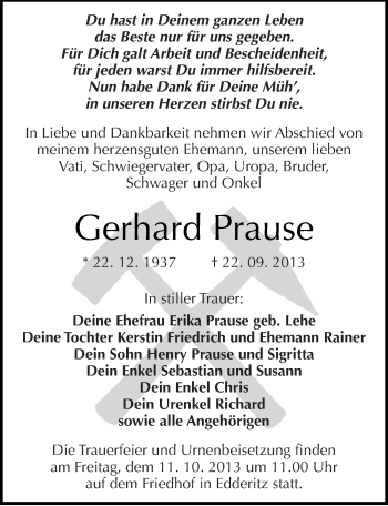 Traueranzeige von Joachim Piehler von Mitteldeutsche Zeitung Köthen