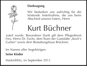Traueranzeige von Kurt Büchner von Mitteldeutsche Zeitung Weißenfels