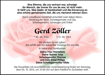 Traueranzeige von Gerd Zöller von Mitteldeutsche Zeitung Halle/Saalkreis