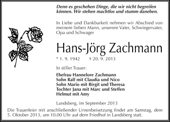 Traueranzeige von Hans-Jörg Zachmann von Mitteldeutsche Zeitung Halle/Saalkreis