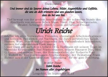 Traueranzeige von Ulrich Reiche von Mitteldeutsche Zeitung Sangerhausen