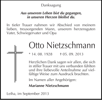 Traueranzeige von Otto Nietzschmann von Mitteldeutsche Zeitung Merseburg/Querfurt