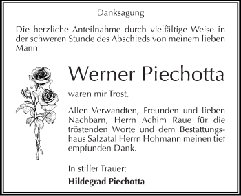 Traueranzeige von Werner Piechotta von Mitteldeutsche Zeitung Halle/Saalkreis