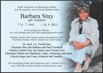 Traueranzeige von Barbara Stuy von Mitteldeutsche Zeitung Quedlinburg
