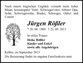 Traueranzeige von Jürgen Rößler von Mitteldeutsche Zeitung Sangerhausen