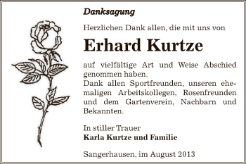 Traueranzeige von Erhard Kurtze von Super Sonntag SGH Mansf. Land