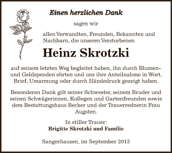 Traueranzeige von Heinz Skrotzki von Super Sonntag SGH Mansf. Land