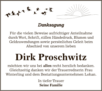 Traueranzeige von Dirk Proschwitz von WVG - Wochenspiegel Bitterfeld