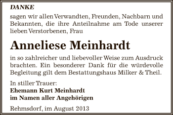Traueranzeige von Anneliese Meinhardt von Super Sonntag Zeitz