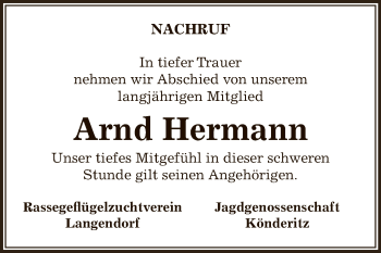 Traueranzeige von Arnd Hermann von Super Sonntag Zeitz