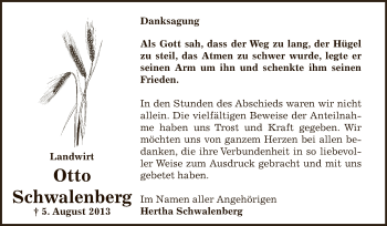 Traueranzeige von Otto Schwalenberg von Super Sonntag Bernburg