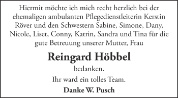 Traueranzeige von Reingard Höbbel von Super Sonntag Quedlinburg
