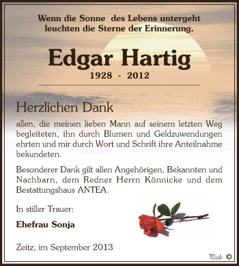 Traueranzeige von Edgar Hartig von Super Sonntag Zeitz