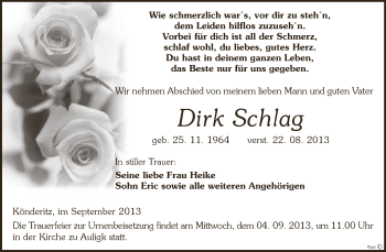 Traueranzeige von Dirk Schlag von Super Sonntag Zeitz