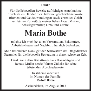 Traueranzeige von Maria Bothe von WVG - Wochenspiegel Aschersleben