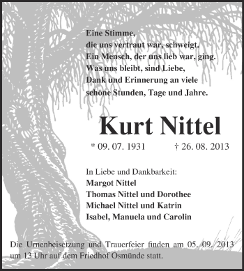 Traueranzeige von Kurt Nittel von Super Sonntag Halle