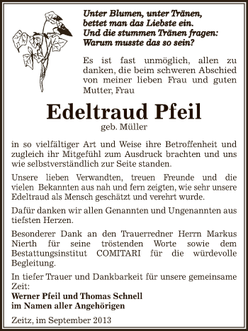 Traueranzeige von Edeltraud Pfeil von Super Sonntag Zeitz
