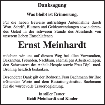 Traueranzeige von Ernst Meinhardt von Super Sonntag Dessau / Köthen