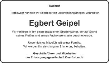 Traueranzeige von Egbert Geipel von WVG - Wochenspiegel Merseburg