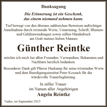 Traueranzeige von Günther Reintke von WVG - Wochenspiegel Dessau / Köthen