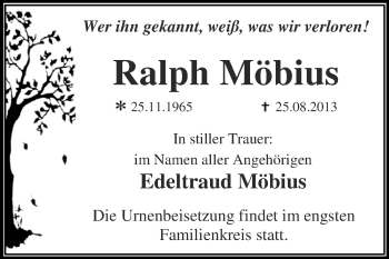 Traueranzeige von Ralph Möbius von WVG - Wochenspiegel Dessau / Köthen