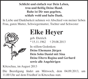 Traueranzeige von Elke Heyer von Super Sonntag Merseburg