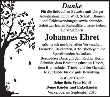 Traueranzeige von Johannes Ehret von Super Sonntag Wittenberg