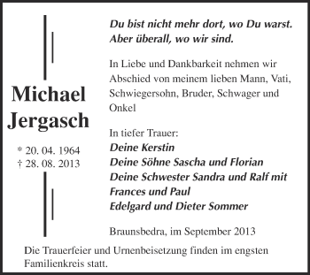 Traueranzeige von Michael Jergasch von WVG - Wochenspiegel Merseburg