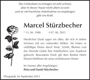 Traueranzeige von Marcel Stürzbecher von WVG - Wochenspiegel Merseburg