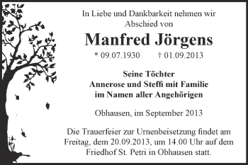 Traueranzeige von Manfred Jörgens von WVG - Wochenspiegel Merseburg