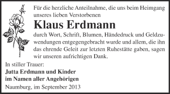 Traueranzeige von Klaus Erdmann von WVG - Wochenspiegel NMB / WSF / ZTZ