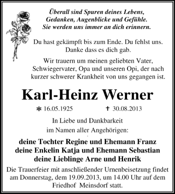 Traueranzeige von Karl-Heinz Werner von Super Sonntag Dessau / Köthen