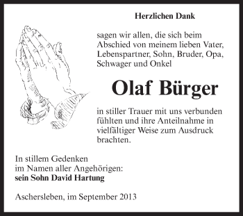 Traueranzeige von Olaf Bürger von Super Sonntag Aschersleben