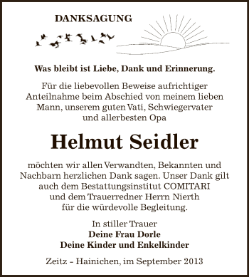 Traueranzeige von Helmut Seidler von Super Sonntag Zeitz