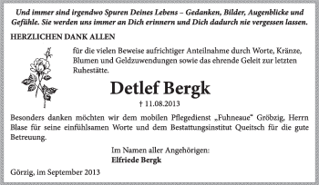 Traueranzeige von Detlef Bergk von Super Sonntag Dessau / Köthen