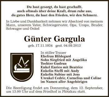 Traueranzeige von Günter Gargula von Super Sonntag Bernburg