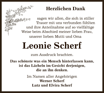 Traueranzeige von Leonie Scherf von Super Sonntag Bernburg