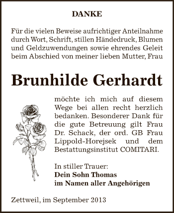 Traueranzeige von Brunhilde Gerhardt von Super Sonntag Zeitz