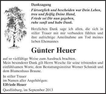 Traueranzeige von Günter Heuer von WVG - Wochenspiegel Quedlinburg