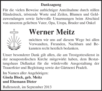Traueranzeige von Werner Meitz von WVG - Wochenspiegel Quedlinburg