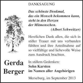 Traueranzeige von Gerda Berger von Super Sonntag Merseburg