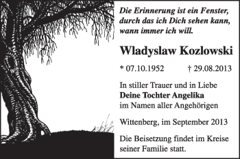 Traueranzeige von Wladyslaw Kozlowski von WVG - Wochenspiegel Wittenberg