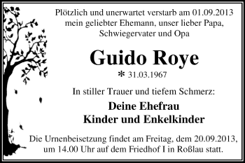 Traueranzeige von Guido Roye von Super Sonntag Dessau / Köthen
