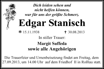 Traueranzeige von Edgar Stanisch von Super Sonntag Dessau / Köthen