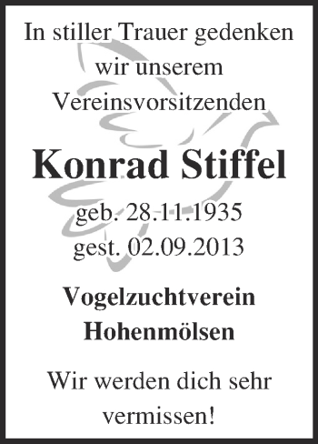 Traueranzeige von Konrad Stiffel von WVG - Wochenspiegel NMB / WSF / ZTZ
