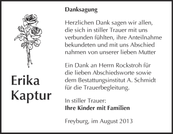 Traueranzeige von Erika Kaptur von WVG - Wochenspiegel NMB / WSF / ZTZ