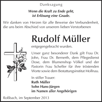 Traueranzeige von Rudolf Müller von WVG - Wochenspiegel Merseburg